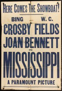 5p612 MISSISSIPPI E.J. Warner Poster Co 1sh '35 Bing Crosby, Joan Bennett, W.C. Fields!