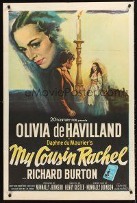 5p631 MY COUSIN RACHEL 1sh '53 artwork of pretty Olivia de Havilland & Richard Burton!