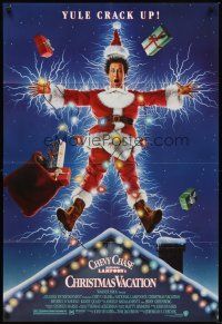 5p637 NATIONAL LAMPOON'S CHRISTMAS VACATION 1sh '89 Consani art of Chevy Chase, yule crack up!