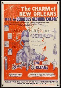 5p638 NAUGHTY NEW ORLEANS 1sh '54 burlesque, wild Louisiana Bourbon St showgirls!