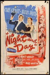 5p647 NIGHT & DAY 1sh '46 Cary Grant as Cole Porter loves sexy Alexis Smith!