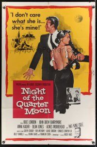 5p651 NIGHT OF THE QUARTER MOON 1sh '59 Barrymore doesn't care what race his wife Julie London is!