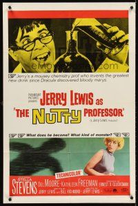 5p659 NUTTY PROFESSOR 1sh R67 wacky Jerry Lewis directs & stars w/pretty Stella Stevens!