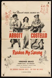 5p687 PARDON MY SARONG 1sh '42 Bud Abbott & Lou Costello with sexy Virginia Bruce!