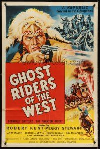 5p697 PHANTOM RIDER 1sh R54 Republic serial, Native American w/gun, Ghost Riders of the West!