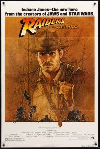 5p723 RAIDERS OF THE LOST ARK 1sh '81 great art of adventurer Harrison Ford by Richard Amsel!