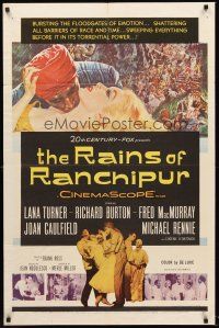5p725 RAINS OF RANCHIPUR 1sh '55 Lana Turner, Richard Burton, rains couldn't wash their sin away!