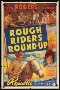 5p746 ROUGH RIDERS' ROUND-UP 1sh '39 Duncan Renaldo, great art of Roy Rogers, Mary Hart