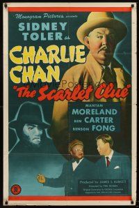 5p764 SCARLET CLUE 1sh '45 great stone litho art of Sidney Toler as Charlie Chan!