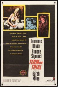 5p889 TERM OF TRIAL 1sh '62 teacher Laurence Olivier has an affair w/youngest girl in his class!
