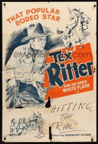 5p892 TEX RITTER STOCK 1sh '40s great art of that popular rodeo star, Hitting The Trail!