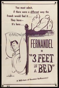 5p902 THREE FEET IN A BED 1sh '57 Fernandel, a bed-lam of boudior buffoonery!