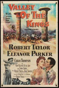 5p933 VALLEY OF THE KINGS 1sh '54 cool art of Robert Taylor & Eleanor Parker in Egypt!