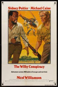 5p971 WILBY CONSPIRACY 1sh '75 cool art of Sidney Poitier with pistol & Michael Caine with rifle!