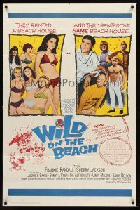 5p974 WILD ON THE BEACH 1sh '65 Frankie Randall, Sherry Jackson, Sonny & Cher, teen rock & roll!