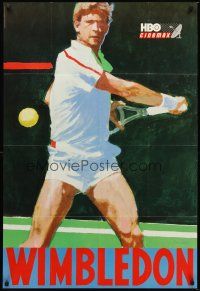 5p975 WIMBLEDON TV 1sh '87 HBO tournament coverage, great art of tennis player!