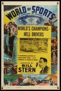 5p987 WORLD OF SPORTS 1sh '49 stunt cars, World Champion Hell Drivers!