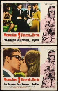 5r204 FUNERAL IN BERLIN 8 LCs '67 cool border art of Michael Caine pointing gun!