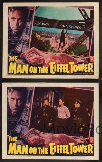 5r952 MAN ON THE EIFFEL TOWER 4 LCs '49 Charles Laughton, sexy Jean Wallace, cool film noir artwork!