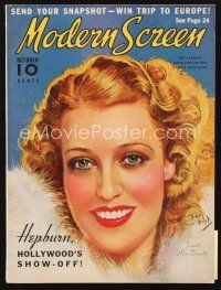 5s146 MODERN SCREEN magazine October 1936 artwork of pretty Jeanette MacDonald by Earl Christy!