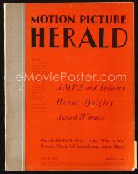 5s085 MOTION PICTURE HERALD exhibitor magazine March 21, 1942 Hitchcock's Saboteur & he's shown!