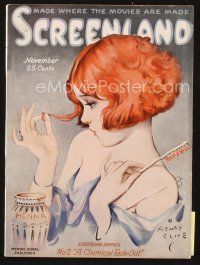 5s131 SCREENLAND magazine Nov 1922 incredible art of sexy dyed redhead actress by Henry Clive!
