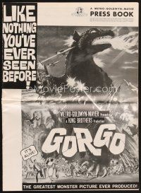 5s374 GORGO pressbook '61 art of giant monster terrorizing city, like nothing you've ever seen!