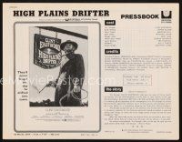 5s379 HIGH PLAINS DRIFTER pressbook '73 classic art of Clint Eastwood holding gun & whip!