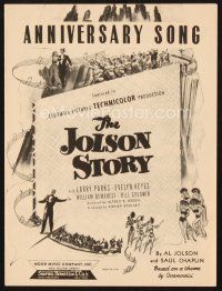 5s247 JOLSON STORY sheet music '46 Larry Parks & Evelyn Keyes, Anniversary Song!