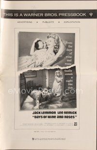 5s355 DAYS OF WINE & ROSES pressbook '63 Blake Edwards, alcoholics Jack Lemmon & Lee Remick!