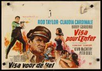 5t694 HELL WITH HEROES Belgian '68 different artwork of Rod Taylor & sexy Claudia Cardinale!