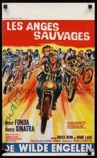 5t794 WILD ANGELS Belgian '66 great art of biker Peter Fonda & sexy Nancy Sinatra on motorcycle!