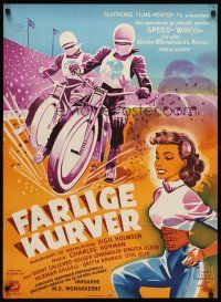 5t506 FARLIG KURVA Danish '52 cool art of sexy girl & motorcycle race!