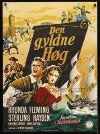 5t517 GOLDEN HAWK Danish '52 art of pretty Rhonda Fleming & swashbuckling Sterling Hayden!