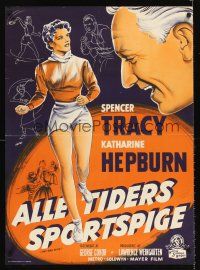 5t573 PAT & MIKE Danish '52 Gaston art of Katharine Hepburn & Spencer Tracy!