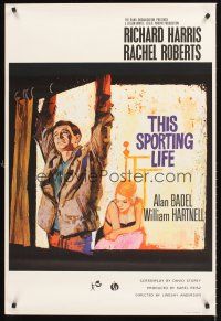 5t023 THIS SPORTING LIFE English 1sh '63 cool Fratini art of Richard Harris, Rachel Roberts!