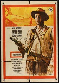 5t207 HOMBRE Spanish '67 cool completely different Mac art of Paul Newman holding gun!