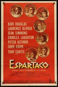 5t232 SPARTACUS Spanish '61 classic Stanley Kubrick & Kirk Douglas epic, cool art of cast!