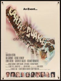 5w347 EARTHQUAKE int'l 30x40 '74 Charlton Heston, Ava Gardner, cool Joseph Smith disaster title art!