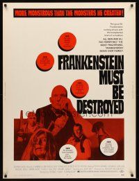 5w354 FRANKENSTEIN MUST BE DESTROYED 30x40 '70 Peter Cushing is more monstrous than his monster!