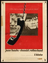5w367 KLUTE rare alternate style 30x40 '71 Donald Sutherland helps call girl Jane Fonda!