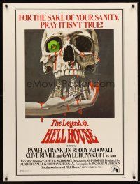5w368 LEGEND OF HELL HOUSE 30x40 '73 great skull & haunted house dripping with blood art by B.T.!