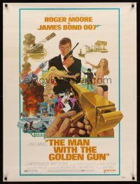 5w371 MAN WITH THE GOLDEN GUN 30x40 '74 art of Roger Moore as James Bond by Robert McGinnis!