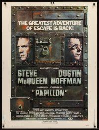 5w381 PAPILLON 30x40 R77 different art of prisoners Steve McQueen & Dustin Hoffman!