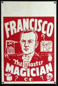 5w415 FRANCISCO THE MASTER MAGICIAN special poster '30s cool artwork of magic props!