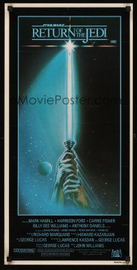 5x240 RETURN OF THE JEDI style A Aust daybill '83 George Lucas, art of hands holding lightsaber!