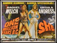 5x214 ONE MILLION YEARS B.C./SHE British quad '60s Raquel Welch & Ursula Andress, sexy double-bill!