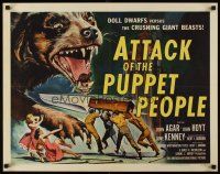 5x012 ATTACK OF THE PUPPET PEOPLE 1/2sh '58 art of tiny people with steak knife attacking dog!