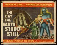 5x017 DAY THE EARTH STOOD STILL 1/2sh '51 Robert Wise, classic art of Gort holding Patricia Neal!