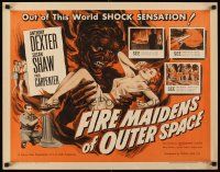 5x030 FIRE MAIDENS OF OUTER SPACE 1/2sh '56 great art of monster holding sexy babe by Kallis!